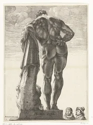 Hercules Farnese Hercules Victor (titel på objekt) Tre antikke statuer i Rom efter Goltzius (serietitel)