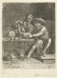 Bønder ved et bord med brød