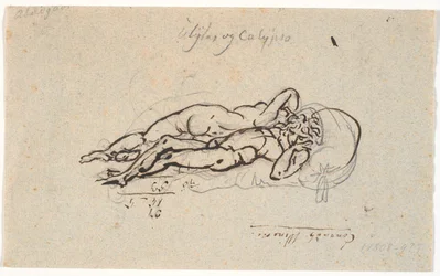 Odysseus og Kalypso, liggende nøgne på et leje
