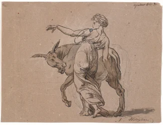 Scene fra Apulejus’ ”Det gyldne æsel”, 10. bog. Den fornemme dame opmuntrer æslet