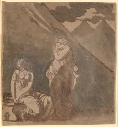 Scene fra Voltaires "Le triumvirat", formentlig 1. akt, Scene 1