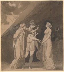 Scene fra Voltaires "Le triumvirat", formentlig 2. akt, 2. scene