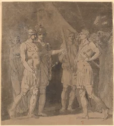 Scene fra Voltaires "Le triumvirat", muligvis 1.akt., 4.scene