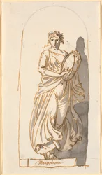 Terpsikore, dansens muse, som statue i en niche