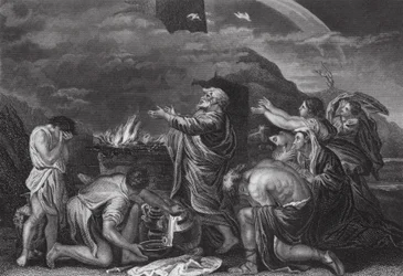 Noahs offer, 1. Mosebog, kap. 8, v. 20 (gravering)