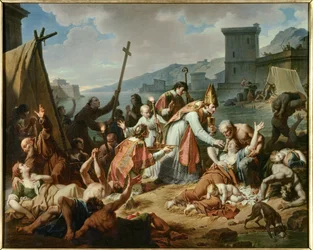 Monseigneur de Belsunces hengivenhed under pesten i 1720 i Marseille. Maleri af Nicolas Monsiau (1754-1837)