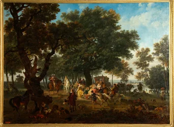 ""Jagfest af kongen af ​​Frankrig Henri IV (1553-1610) og hans suite"" (Henri IV og hans suitejagt) Maleri af Nicolas Antoine Taunay (1755-1830)