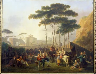 Village Dance Maleri af Nicolas Taunay (1755-1830) Reims fra det 19. århundrede, Musee des Beaux Arts
