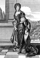 Elisabeth Charlotte af Bayern (1652-1722) med tilnavnet Liselotte, Prinsesse af Pfalz, i 1671 blev hun hertuginden af Orleans, anden hustru til hertug Philippe OfOrleans, gravering af N. Arnoult efter Dieu