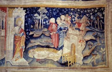 Ophængning af åbenbaring (1373 -1383), n. 30: De døde på jorden. Tapestry af Nicolas Bataille (1330-1405)