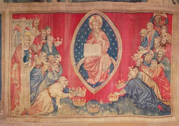 De fireogtyve ældste lægger sig ned for Gud, fra Apocalypse Tapestry of Angers, 1373-87 (tapet)