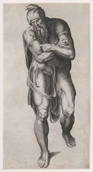 Joseph af Arimathea, efter Michelangelos korsfæstelsesfresko i Cappella Paolina, V..., 1540-66.
