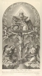 Den Hellige Treenighed, Kristus på korset flankeret af to engle, Helligånden som en due og..., 1702.