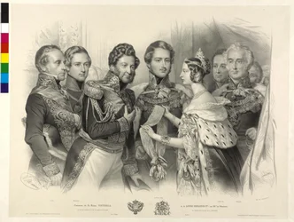 Dronning Victoria af England overrækker kong Louis Philipp af Frankrig strømpebåndsordenen