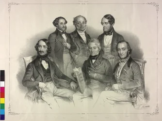 Tableau med billeder af den berømte violinist Henry Wilhelm Ernst (litografi)