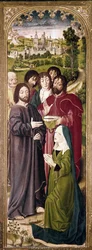 Lazarus opstandelse: Martha før Kristus (detalje af venstre panel) (tempera på panel