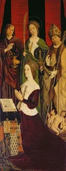 Triptykon af Moses og den brændende busk, højre panel forestillende Jeanne de Laval (d.1498) med St. John, St. Catherine og St. Nicholas, ca. 1476 (se også 26542, 173010 og 232840)
