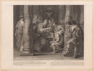 Kejser Konstantins dåb af pave Silvester I Constantinus baptismo solemniter initiatus / Constantin reçoit solemnelllement le baptème (titel på objektet) Historien om kejser Konstantin den Store (serietitel)