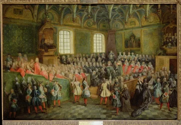 Bed of Justice afholdt i parlamentet ved flertallet af Ludvig XV (1710-74), 22. februar 1723