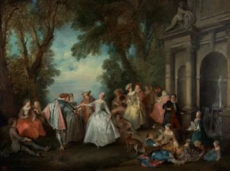 Dans foran en fontæne, ca. 1724 (olie på lærred)