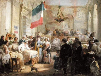 Dronning Marie-Amelie (1782-1866) Besøger de sårede ved Ambulance de la Bourse, 25. august 1830