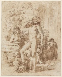 Bacchus og Erigone (pen og blæk med vask på papir)