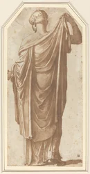 Kvindelig romersk statue set bagfra