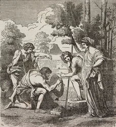 Shepherds of Arcadia, efter maleri af Nicolas Poussin, illustration fra Universal Theatre, encyklopædisk og scenografisk samling, nr. 512, 4. maj