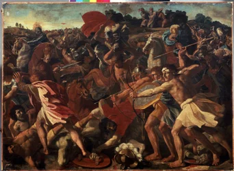 ""Josvas sejr over amaleciterne"" under slaget mellem israelitterne og amalekiterne - Maleri af Nicolas Poussin (1594-1665), omkring 1624-1625. Olie på lærred. Fransk kunst, barokstil. M