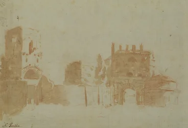 Udsigt over Rom (sepia vask på papir)