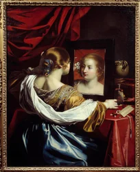 Ung kvinde a sa toilette Maleri af Nicolas Regnier (1590-1667) 1626 søn. 1,3x1,05 m Lyon, musee des Beaux Arts - Ung kvinde på sit toilet. Maleri af Nicolas Regnier (1590-1667)