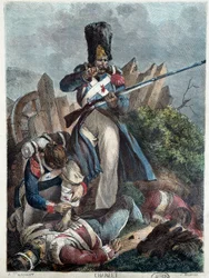 Den franske soldat. (Grenadier I empire wesse) Gravering af Nicolas Toussaint Charlet (1792-1845)