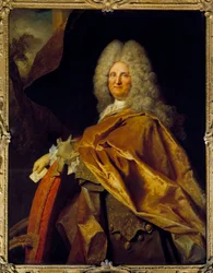 Portræt af mennesket (Jacques de Laage (gjorde 1660), modtager af størrelser, sekretær for kong Ludvig XV i 1718?) Maleri af Nicolas de Largilliere (1656-1746) 1700-tallet søn. 1,39x1,07 m