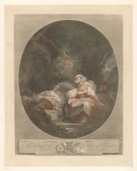 Mor med børn i et landskab La bonne mere (titel på objekt)