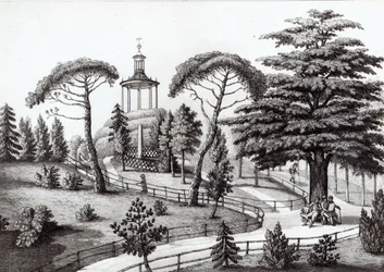 Labyrinten fra Jardin des Plantes, Paris, graveret af Francois Aubertin (177383-1821)