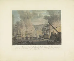 Bombardement af Algier, 1816 Algerianernes sejr i Algierbugten af ​​de engelske og hollandske eskadriller, kommanderet af admiralen Lord Exmouth og viceadmiralen af ​​Capellen, 27. august 1816 (titel på obj.