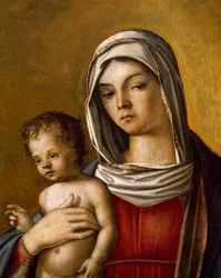 Madonna and Child, Central Panel of Triptykon med Madonna and Child, St. Albert og St. Sebastian