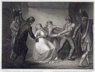 Fransk revolution: søsteren til kong Louis XVI Elisabeth af Frankrig (1764-1794) blev løsladt fra Concierge-fængslet den 10/05/1794. Gravering af Niccolo Schiavonetti (død 1813) Paris, Musee Carnavalet