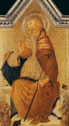 Sankt Anthony Abbed tronede med medlemmer af et broderskab