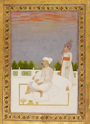 Adelsmand, muligvis Mir Qasim, siddende på en terrasse med ledsager, 1700-tallet