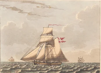 En dansk cutter at see i læ, med sidevind