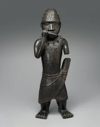 Figur af en hornblæser, nigeriansk, ca. 1504-50 (kobberlegering)