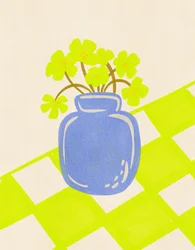 Blå vase med friske blomster