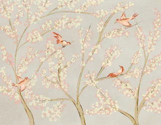 Lyserøde fugle og forårsblomster