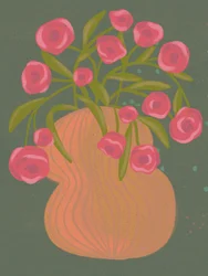 Lyserøde blomster i orange vase