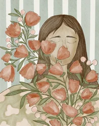 Fredfyldt kvinde med blomster