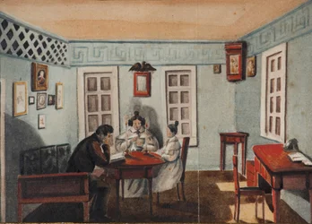 Nikita Muravyov med sin datter Sofia af Exile i Irkutsk -provinsen, 1837