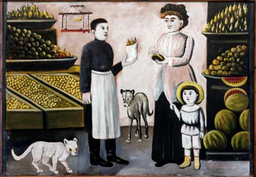Frugt Stahl af Pirosmani, Niko (1862-1918). Olie på pap, størrelse: 10473, Niko Pirosmanashvili Museum, Mirzaani