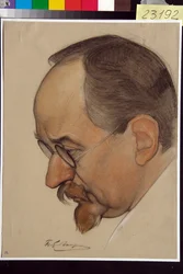 Portræt af Georgi Vasilyevich Tchitcherine (1872-1936) - Værk af Nikolai Andreevich Andreev (1873-1932), blod og kridt på papir (32,4x24,1 cm)