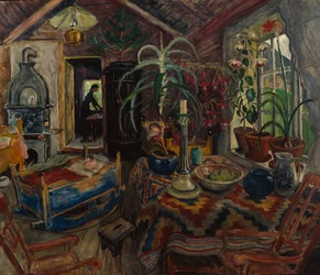Interiør med vugge, ca. 1925 (olie på lærred)